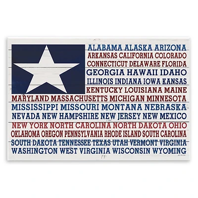 Stupell Industries U.S.A. Star Patriot Flag Listed State Typography Sign Wall Plaque Art