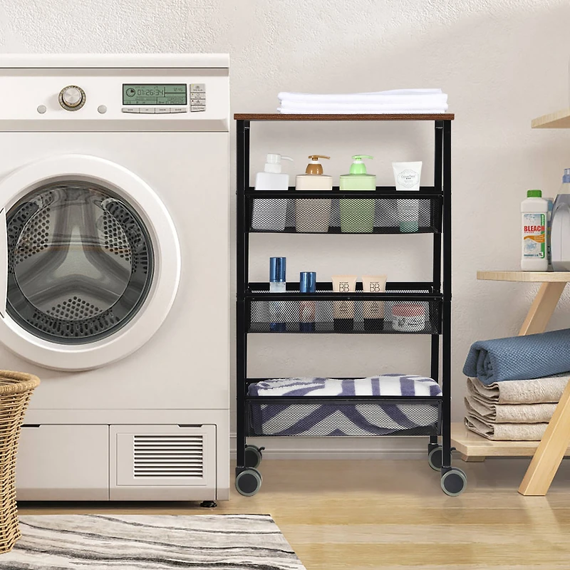 Black Rustic 3-Tier Metal Wire Storage Kitchen Cart on Wheels