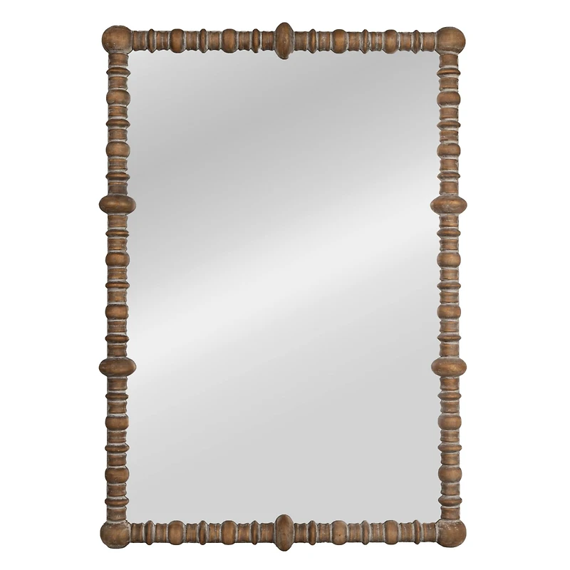 Hello Honey 30" x 43.25" Distressed Pine Wood Beaded Dowel Wall Mirror