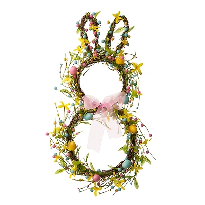 Glitzhome® 25" Easter Bunny Shaped Wreath with Eggs & Satin Ribbon Bow