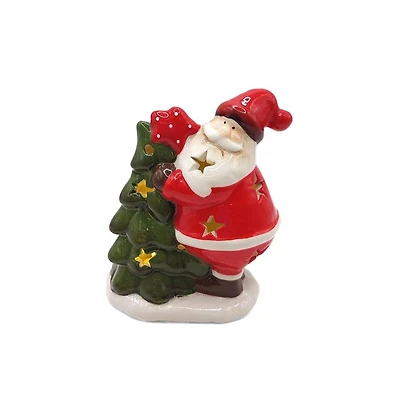 Wizardi 11.81" Santa with Christmas Tree Ceramic Ornament