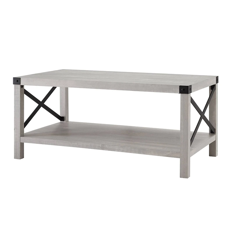 Stone Gray Metal X Rustic Wood Coffee Table