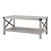 Stone Gray Metal X Rustic Wood Coffee Table