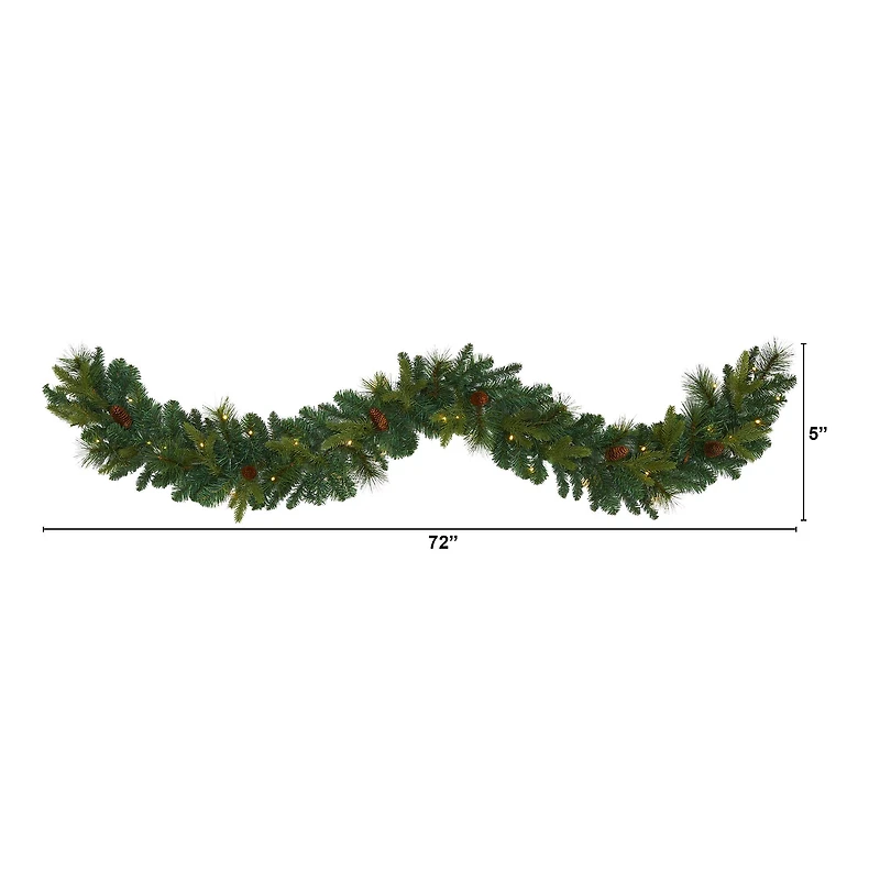 6ft. Pre-Lit Clear LED Mixed Pine & Pinecone Artificial Garland