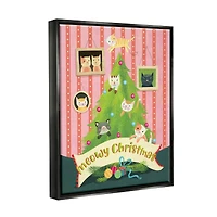 Stupell Industries Meowy Christmas Cat Tree Framed Floater Canvas Wall Art