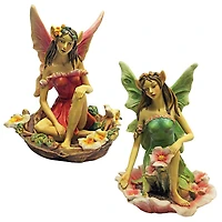Design Toscano 9" The Red & Green Fairy of Acorn Hollow Statues Set