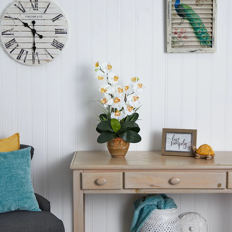 25" Double Phalaenopsis Silk Orchid Flower Arrangement in Ceramic Pot