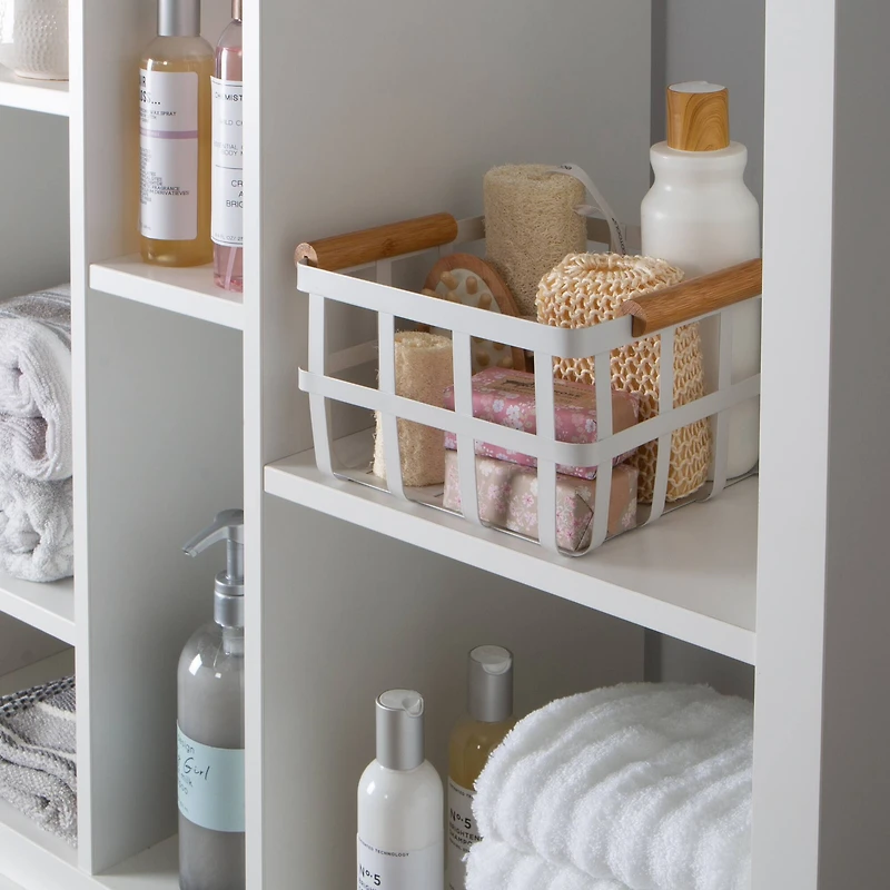 Simplify Small Square Metal Basket with Bamboo Handles