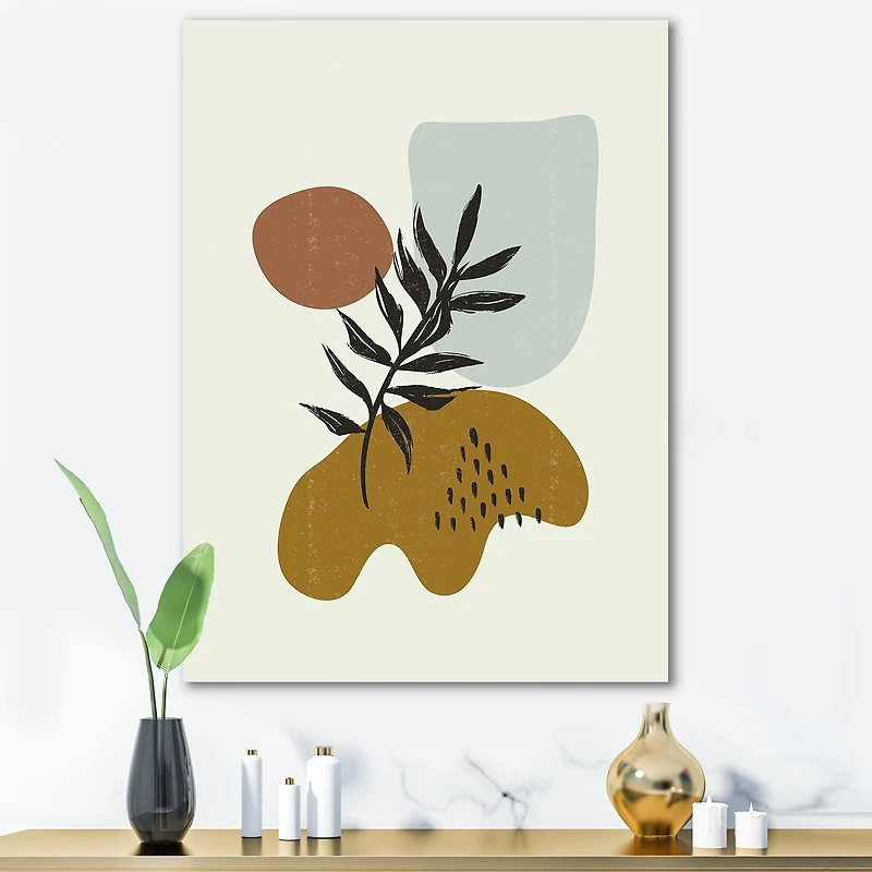 Designart - Botanical Minimalist Leaf With Abstract Shapes II
