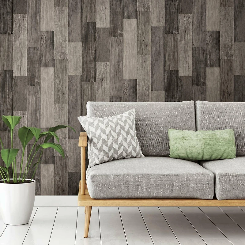 RoomMates Black Weathered Wood Plank Peel & Stick Wallpaper