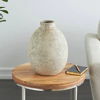 14.25" Beige Ceramic Handmade Antique Style Textured Decorative Vase