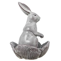 Hello Honey® 8" White Stoneware Rabbit Figurine with Flower Shaped Bowl