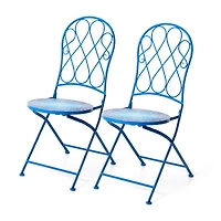 Glitzhome® 36.5" Blue Outdoor Metal Folding Bistro Chairs with Ceramic Tiles Seat, 2ct.