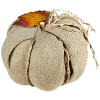 7" Green Burlap Autumn Harvest Tabletop Pumpkin