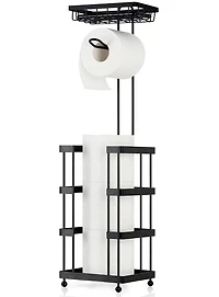 Black Freestanding Toilet Paper Holder with Basket