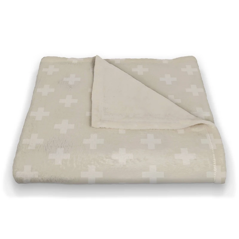 Beige & White Swiss Cross Pattern Fleece Blanket