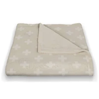 Beige & White Swiss Cross Pattern Fleece Blanket