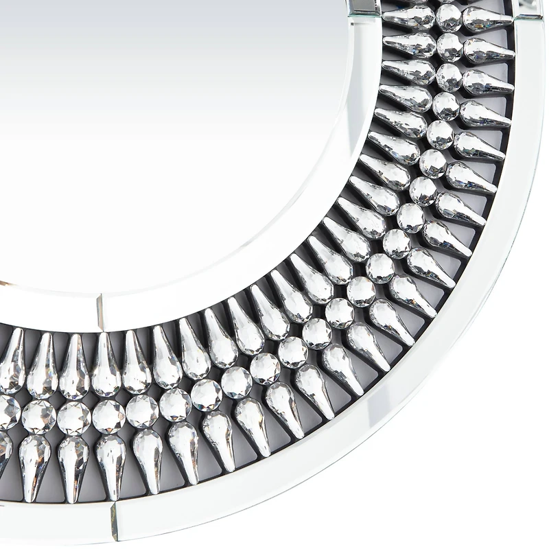 Silver Glass Starburst Wall Mirror with Crystal Embellishment 32" x 1" x 32"