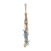Brown Jute Rope Fish Hanging Wall Décor with Blue Starfish and Shell Accents