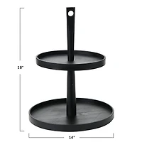 Hello Honey® 18" Black Wood 2-Tier Decorative Tray