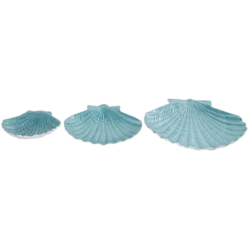 Teal & Silver Handmade Enameled Aluminum Shell Bowl Set