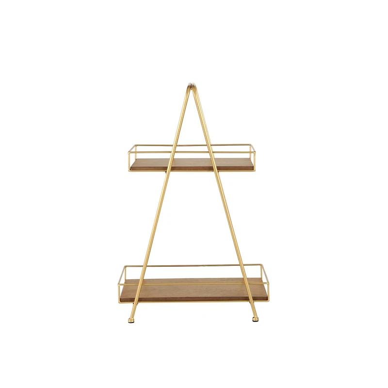 22" Brown Wood & Iron 2-Tier Tray Stand