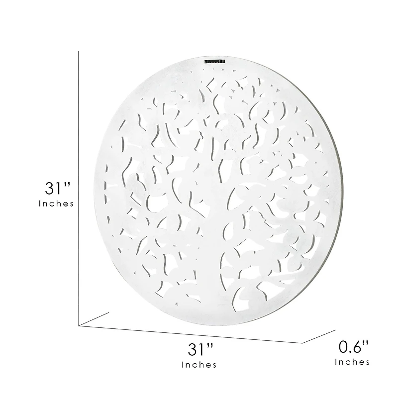 American Art Décor™ 31" Boho Tree Birds Round White Distressed Medallion Wall Art