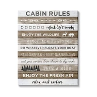 Stupell Industries Cabin Rules Motivational List Rustic Forest Plank Pattern Canvas Wall Art