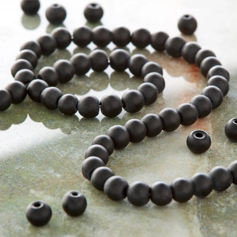 12 Pack: Matte Black Glass Round Beads, 4mm by Bead Landing™