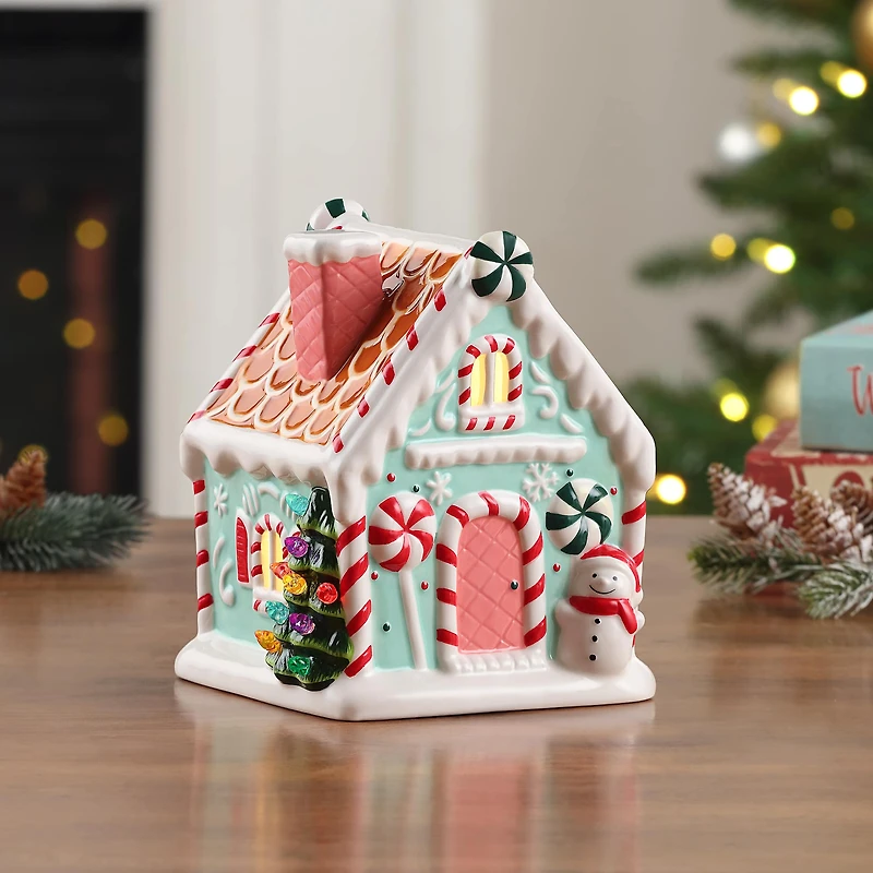 7" Teal Nostalgic Ceramic Lit Gingerbread House