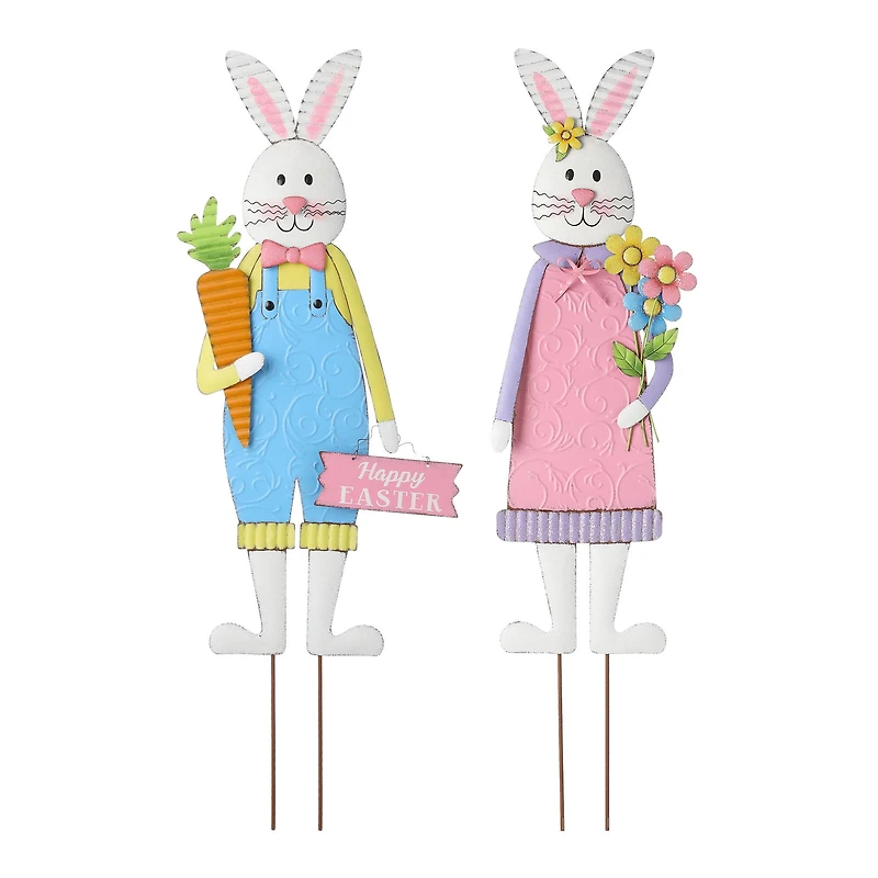 Glitzhome® Easter Bunny Boy and Girl Metal Décor, 2ct.