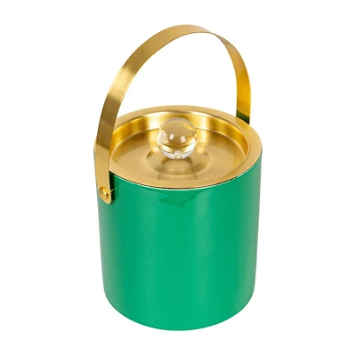 Hello Honey 1.5-Quart Enameled Stainless Steel Ice Bucket with Lid and Glass Knob, Gold Finish and Turquoise Color