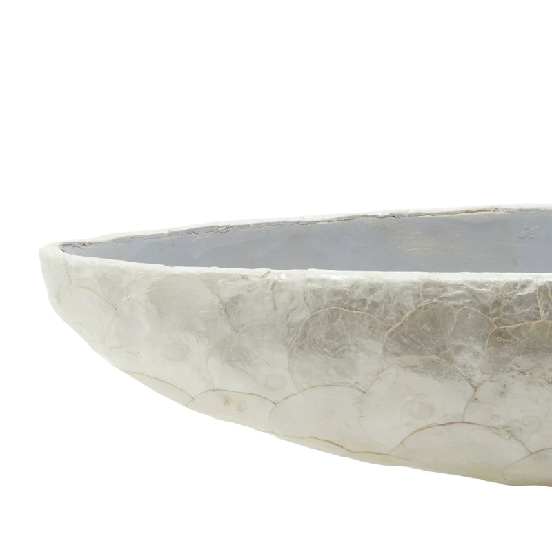 36'' White Resin & Shell Coastal Decorative Bowl