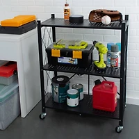 Organize It All Black -Tier Foldable Metal Rack with Wheels