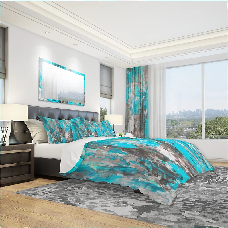 Designart 'Grey and Yellow Abstract Pattern' Modern & Contemporary Bedding Set