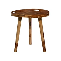 24" Brown Teakwood Contemporary Accent Table