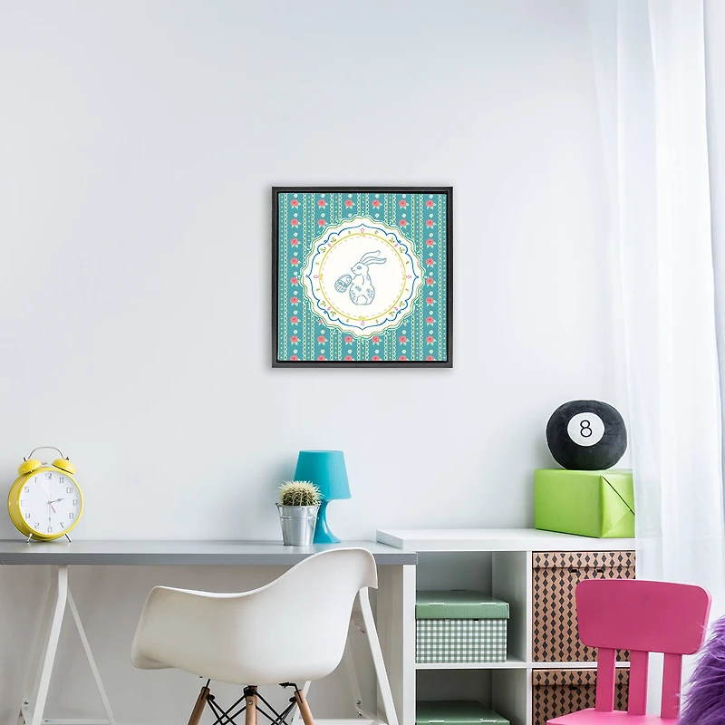 Stupell Industries Flower Stripes Pattern Bunny Floating Frame Wall Art