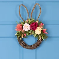 15" Wooden Floral Easter Bunny Ears Twig Wreath