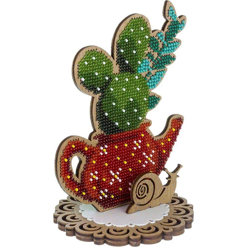 Wonderland Crafts Succulent in Teapot Bead Embroidery on Wood Kit
