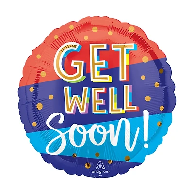 18" Get Well Bouncy Type Round Foil Balloon