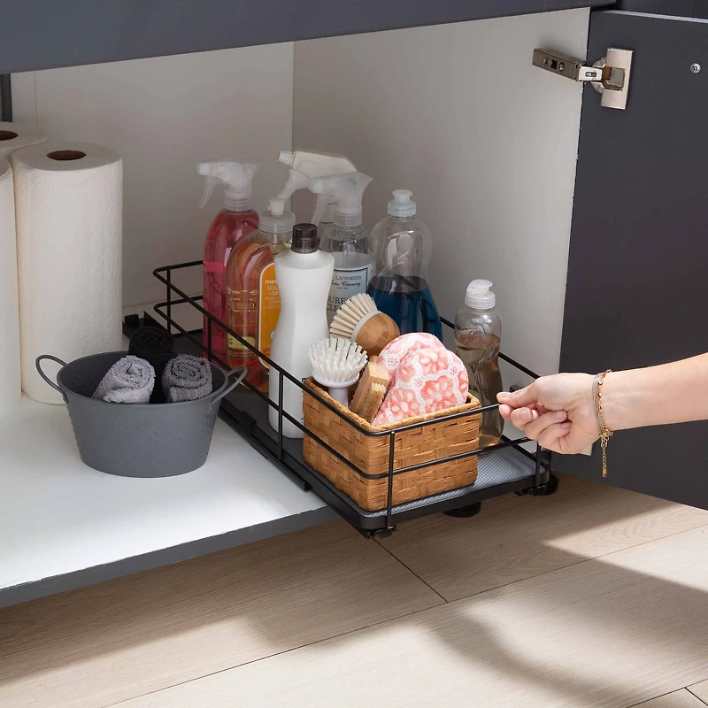 Organize It All Matte Black Slide Out Shelf Organizer