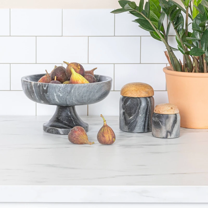 Hello Honey® 8" Gray Marble Footed Pedestal Bowl