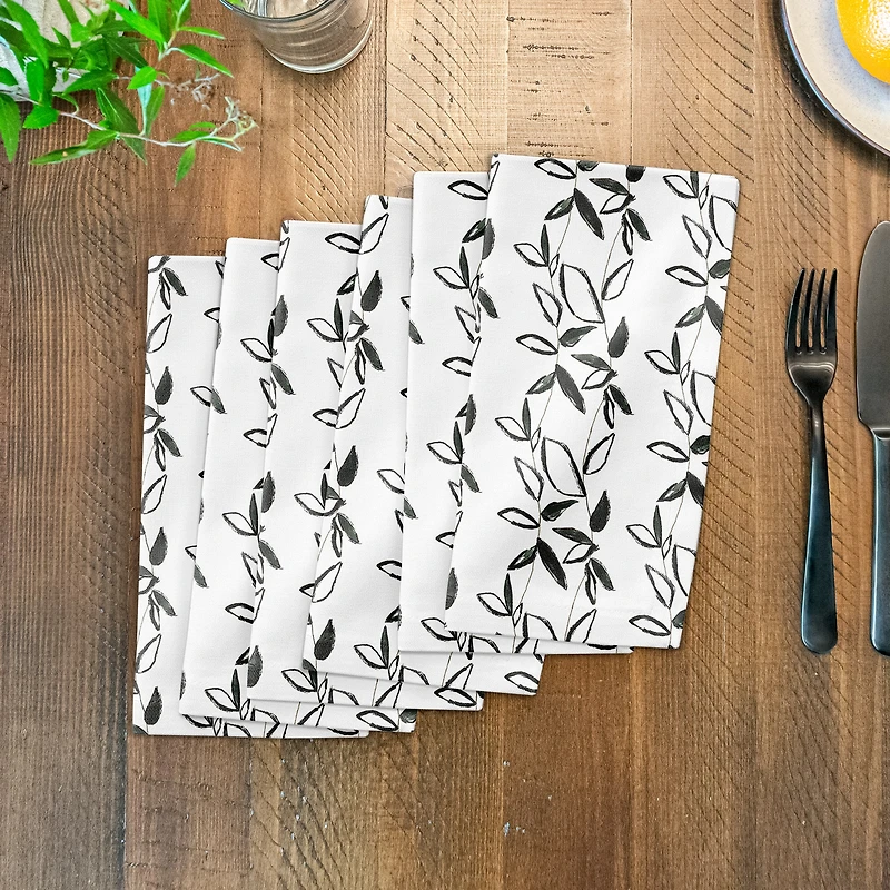 Black Leaf Stripes 10" x 10" Cotton Twill Napkin