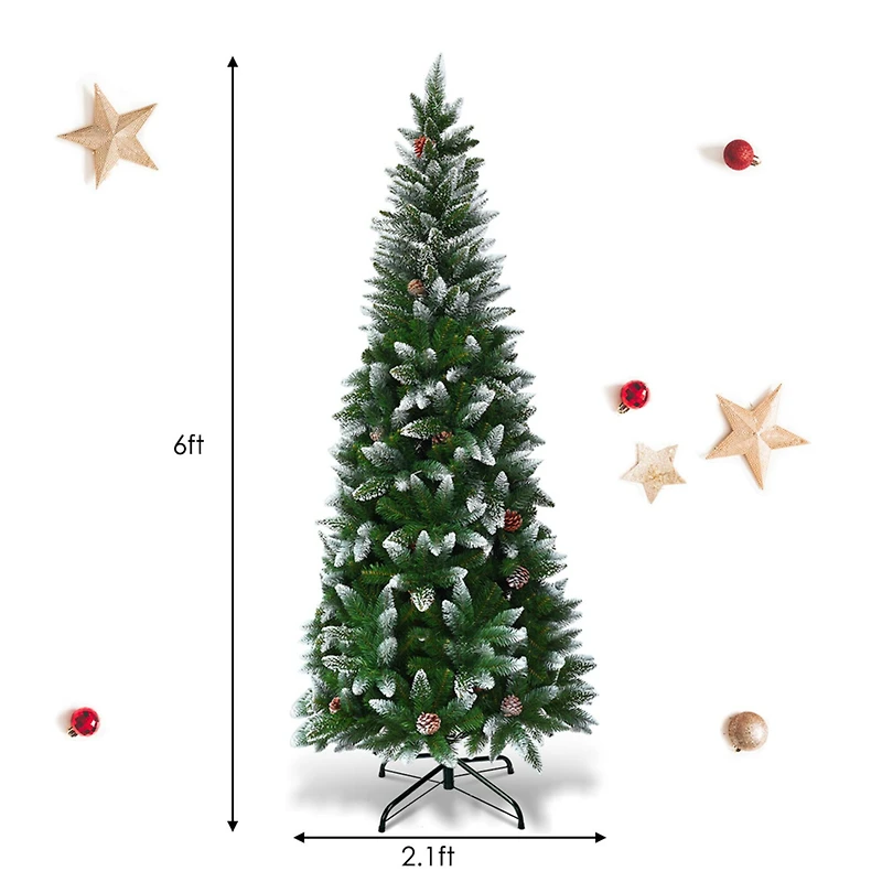 Costway 6ft. Unlit Snow Flocked Pencil Artificial Christmas Tree