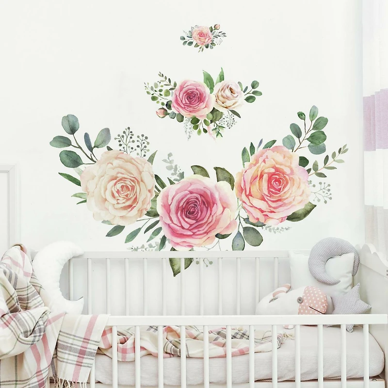 RoomMates Pink Roses Peel & Stick Giant Wall Decals