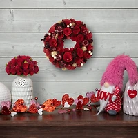 12" Unlit Red Wooden Rose Apple & Faux Pearl Artificial Valentines Wreath