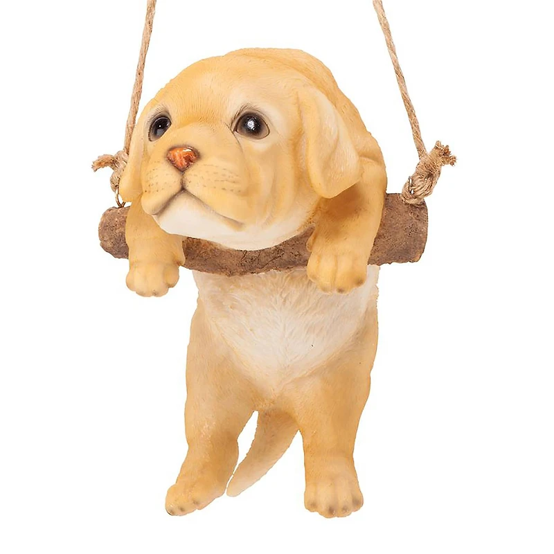 Design Toscano 8" Yellow Lab Puppy on a Perch Hanging Dog Sculpture
