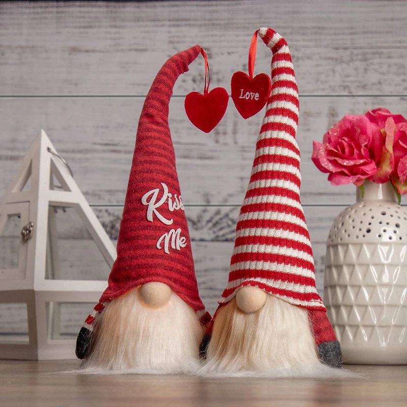 13.5" Lighted Red & White Striped Hat Valentine's Day Gnome