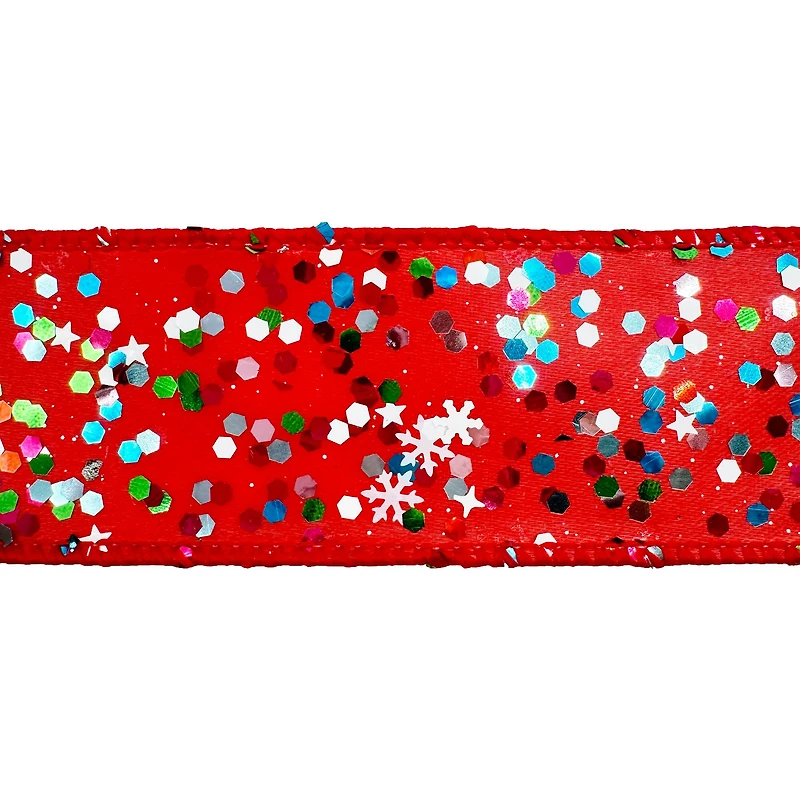 1.5" x 30ft. Red Holiday Glitter Wired Ribbon by Celebrate It®