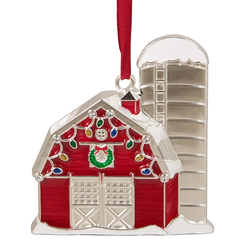Red & White Enamel Barn House Ornament